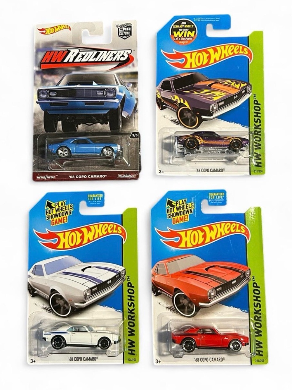 Hot Wheels 1968 Copo Camaro
Set of 4, Real Rider
